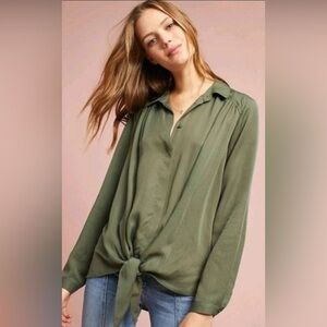 Anthropologie Maeve Green Women's Blouse Oversized Size Small